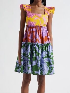 FARM Rio Tropical Swing Mixed Print Tiered Cotton Sundress NWT Size XL